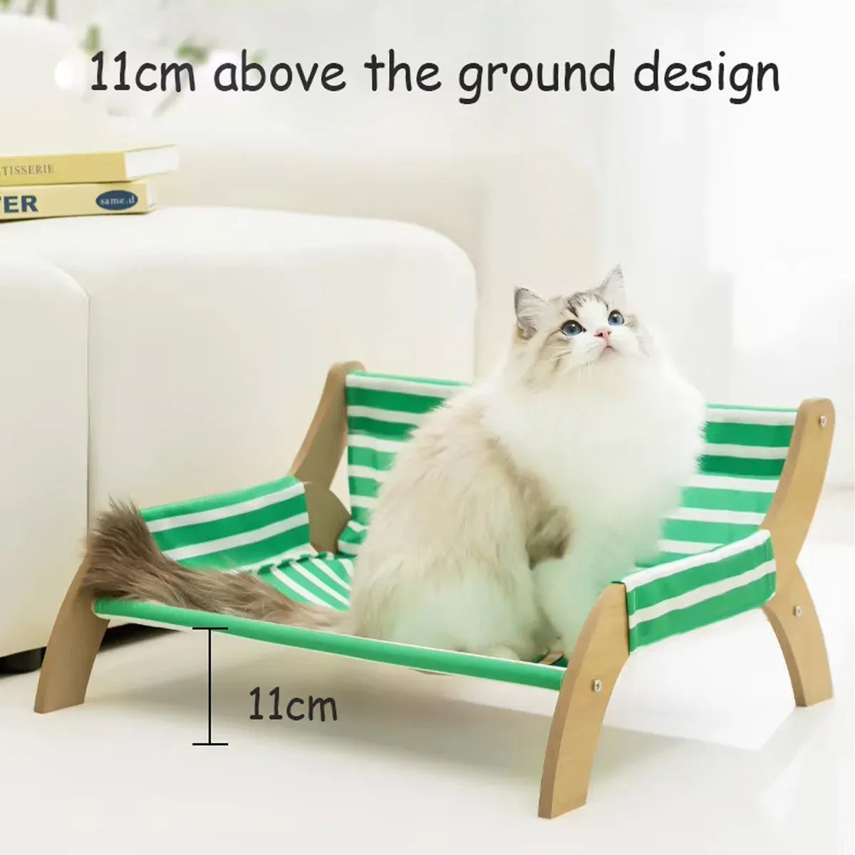 Pet Striped Lounge Bed Pet Nest Soft Cushion Washable Anti Slip Comfortable - Green