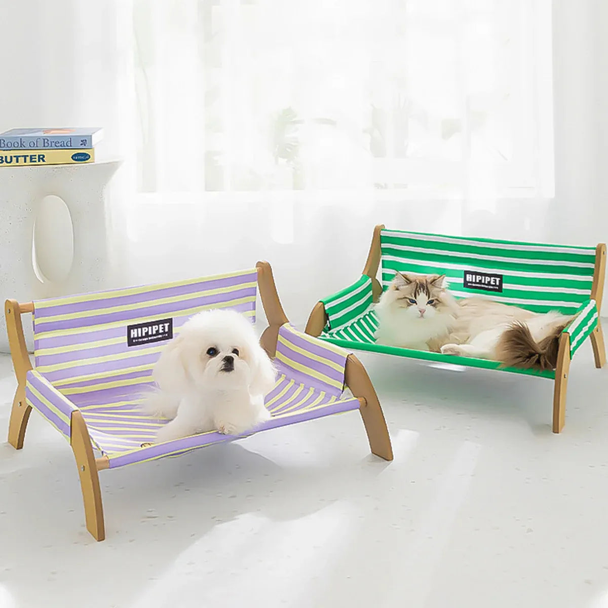 Pet Striped Lounge Bed Pet Nest Soft Cushion Washable Anti Slip Comfortable - Purple