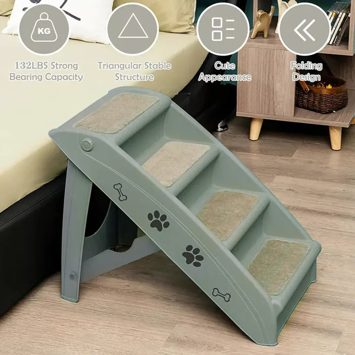 Pet Stairs Ladder Four Storey Light Grey Non Slip Plastic Steps for Dogs and Cat