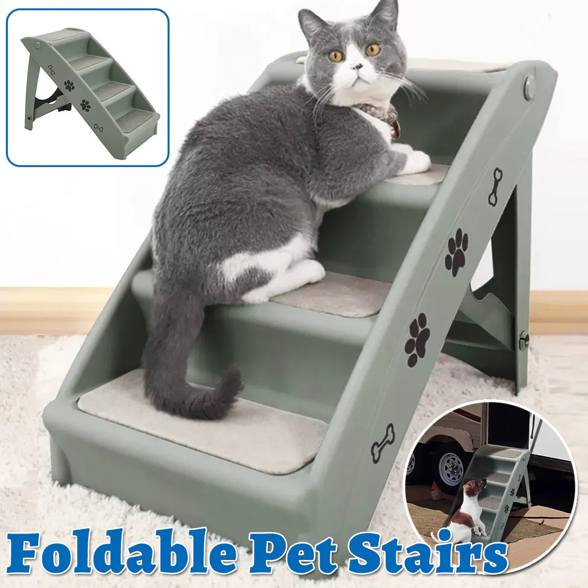 Pet Stairs Ladder Four Storey Light Grey Non Slip Plastic Steps for Dogs and Cat