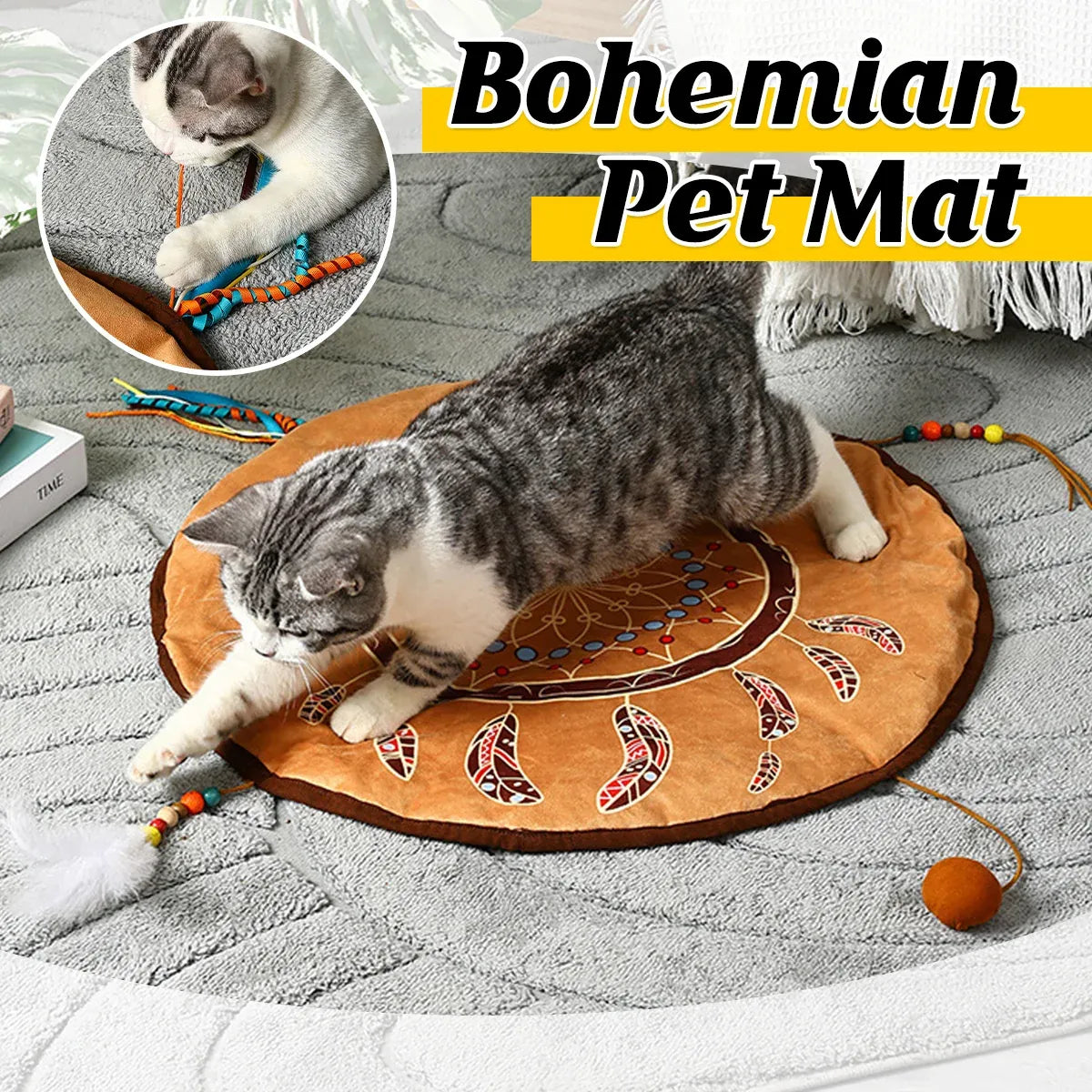 Bohemian Style Pet Bed Mat Washable Non Slip for Dogs Cats All Seasons Home Use