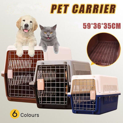Portable Pet Travel Carrier Crate for Dog Cat Rabbit Ventilated Transport Box - Blue