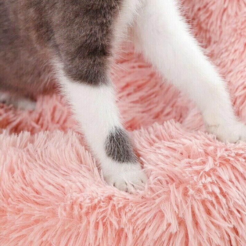 L-70CM Dog Cat Pet Calming Bed Washable ZIPPER Cover Warm Soft Plush Round Sleeping - Grey