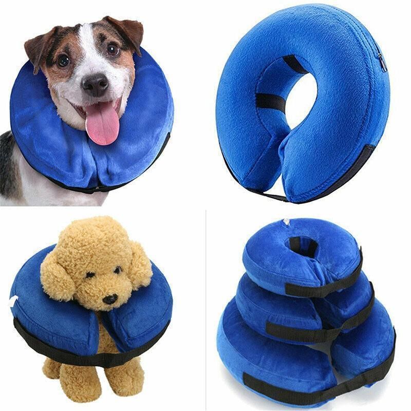Grey Pet Dog Inflatable Soft Healing Collar Cone Wound Medical Cat Protective Jackets - M (27*27CM)