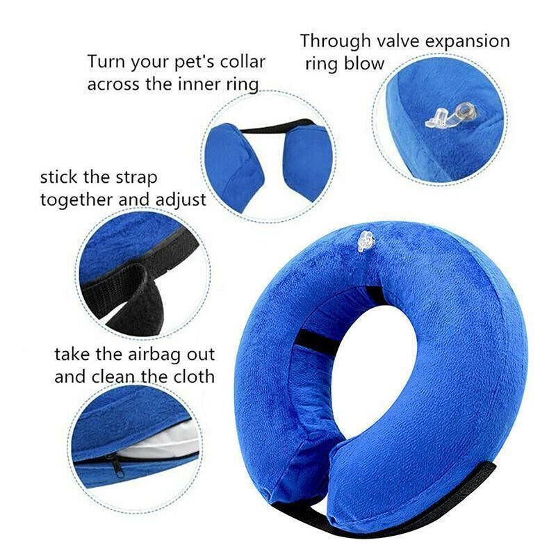 Grey Pet Dog Inflatable Soft Healing Collar Cone Wound Medical Cat Protective Jackets - M (27*27CM)