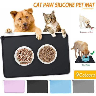 Silicone Pet Feeding Mat Dog Cat Food Bowl Placemat Waterproof Non-Slip Easy Clean - Grey