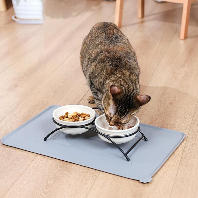 Silicone Pet Feeding Mat Dog Cat Food Bowl Placemat Waterproof Non-Slip Easy Clean - Grey