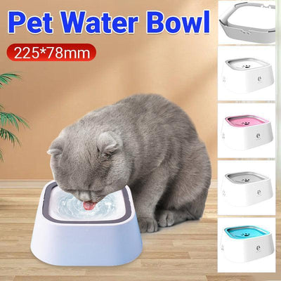 1.5L Pet Water Bowl No-Spill Design Slow Drinking Feeder with Non-Slip Base - White