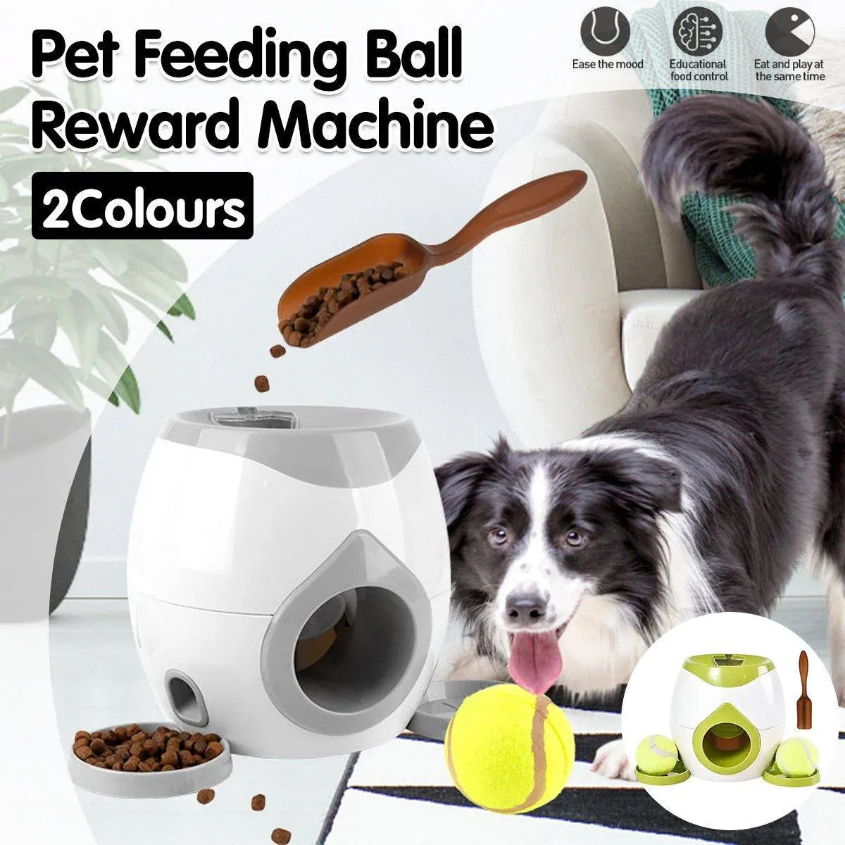 Interactive Dog Toy Tennis Feeder Machine for Training and Treat Rewards - Green
