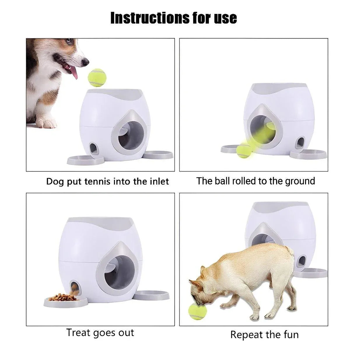 Interactive Dog Toy Tennis Feeder Machine for Training and Treat Rewards - Grey