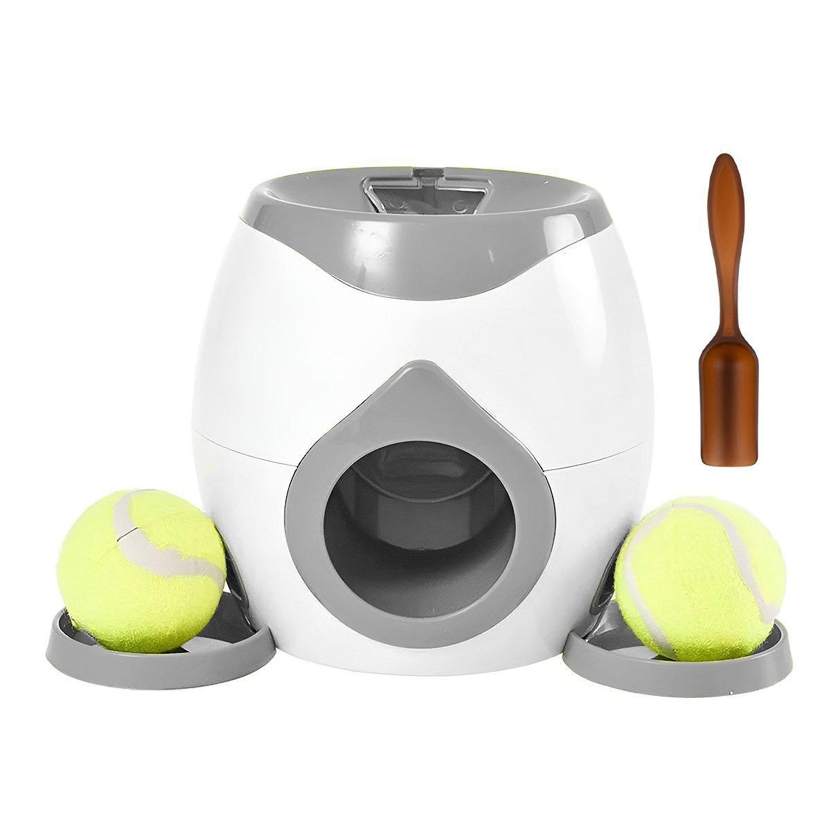 Interactive Dog Toy Tennis Feeder Machine for Training and Treat Rewards - Grey