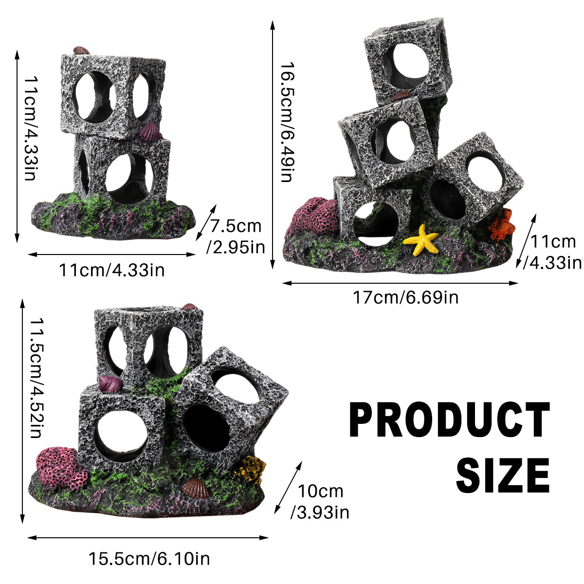 Fish Tank Shrimp Shelter House Square Stone Cave Aquarium Breeding Hiding Decor - 3 Squares