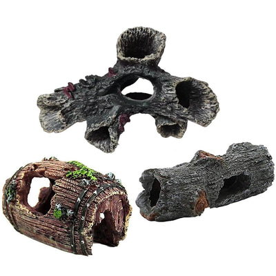 3pcs Aquarium Resin Tree Ornament Fish Tank Decoration Submerged Wood Cave