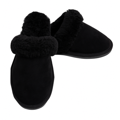 Sheepskin Wool Womens Slippers Scuffs Slip On Winter Ugg Slippers in Black - 6