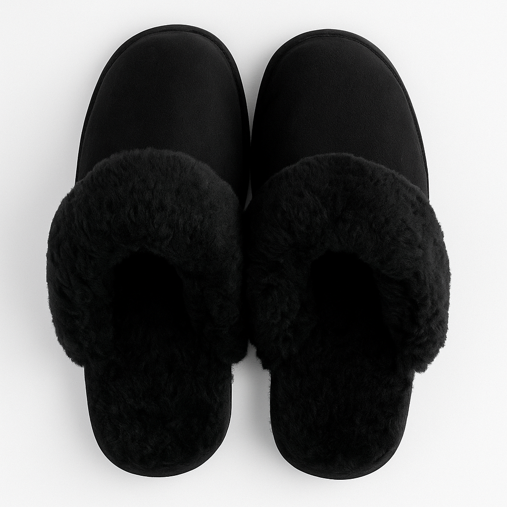 Sheepskin Wool Womens Slippers Scuffs Slip On Winter Ugg Slippers in Black - 8