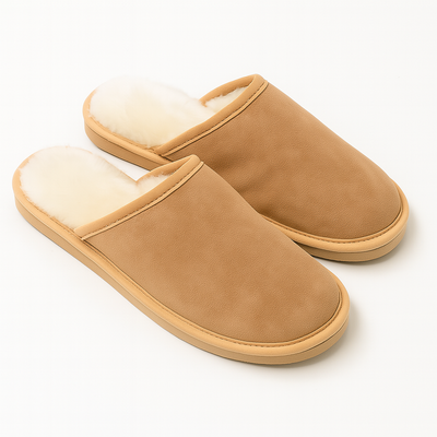 Sheepskin Wool Unisex Slippers Scuffs Slip On Winter Ugg Slippers in Chestnut - 9