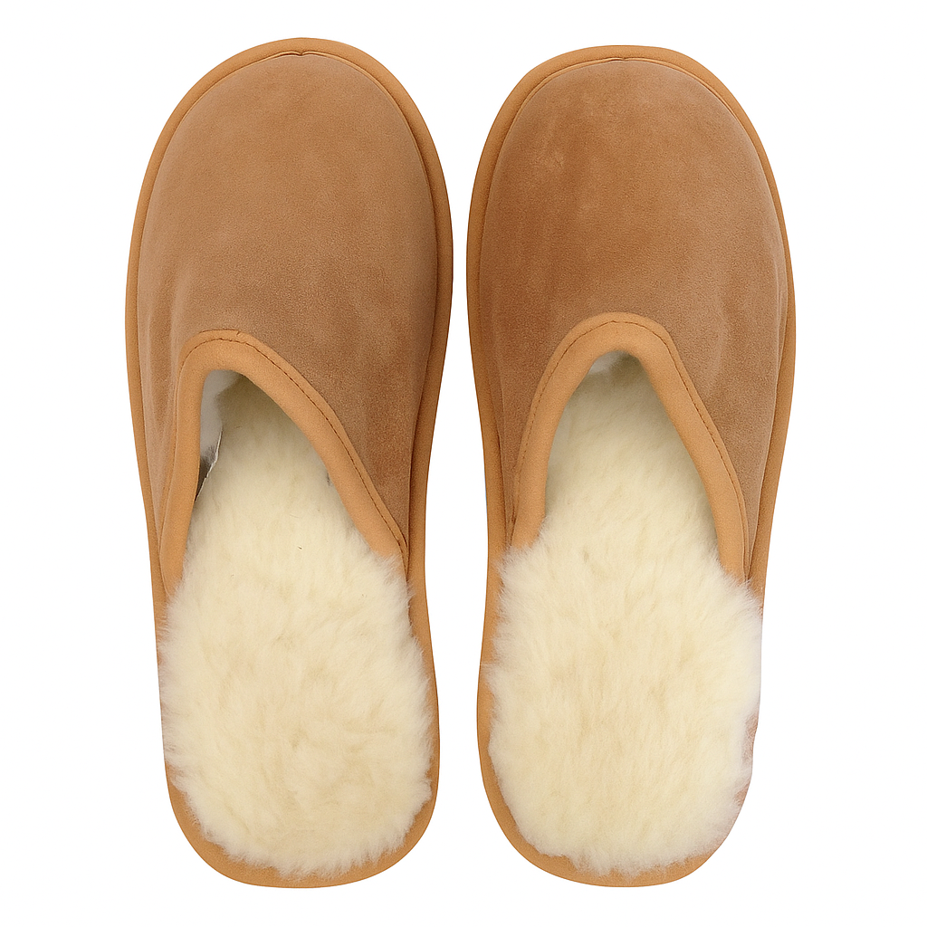 Sheepskin Wool Unisex Slippers Scuffs Slip On Winter Ugg Slippers in Chestnut - 9