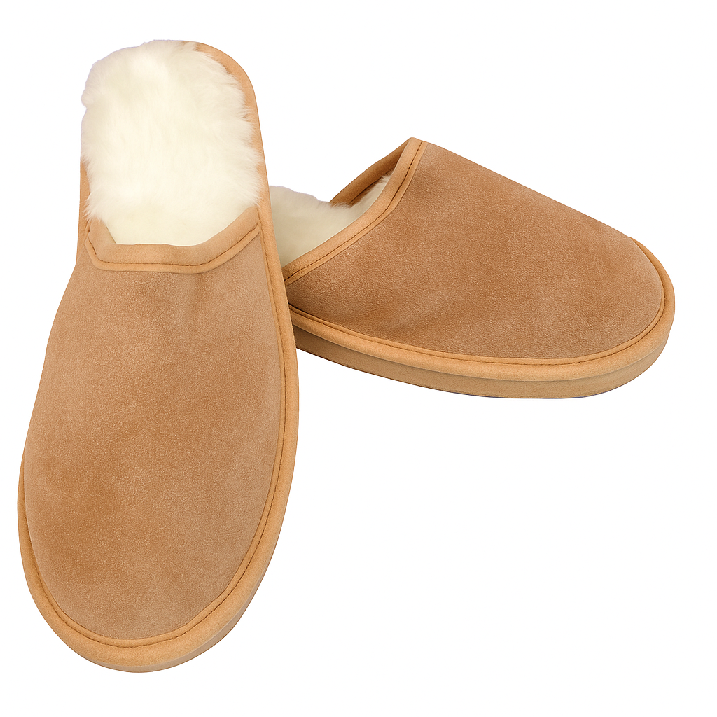 Sheepskin Wool Unisex Slippers Scuffs Slip On Winter Ugg Slippers in Chestnut - 9