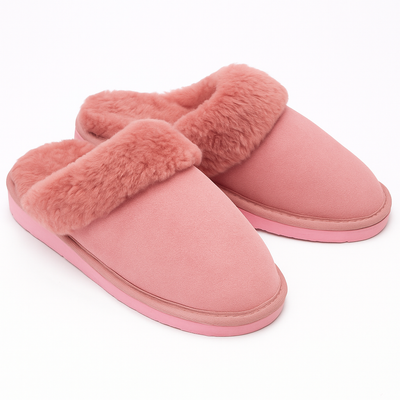 Sheepskin Wool Womens Slippers Scuffs Slip On Winter Ugg Slippers in Pink - 7