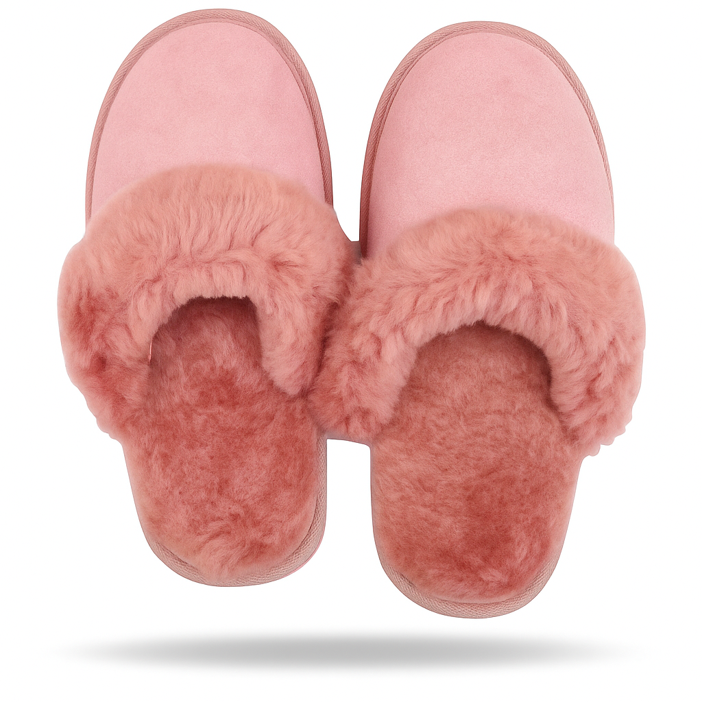 Sheepskin Wool Womens Slippers Scuffs Slip On Winter Ugg Slippers in Pink - 9
