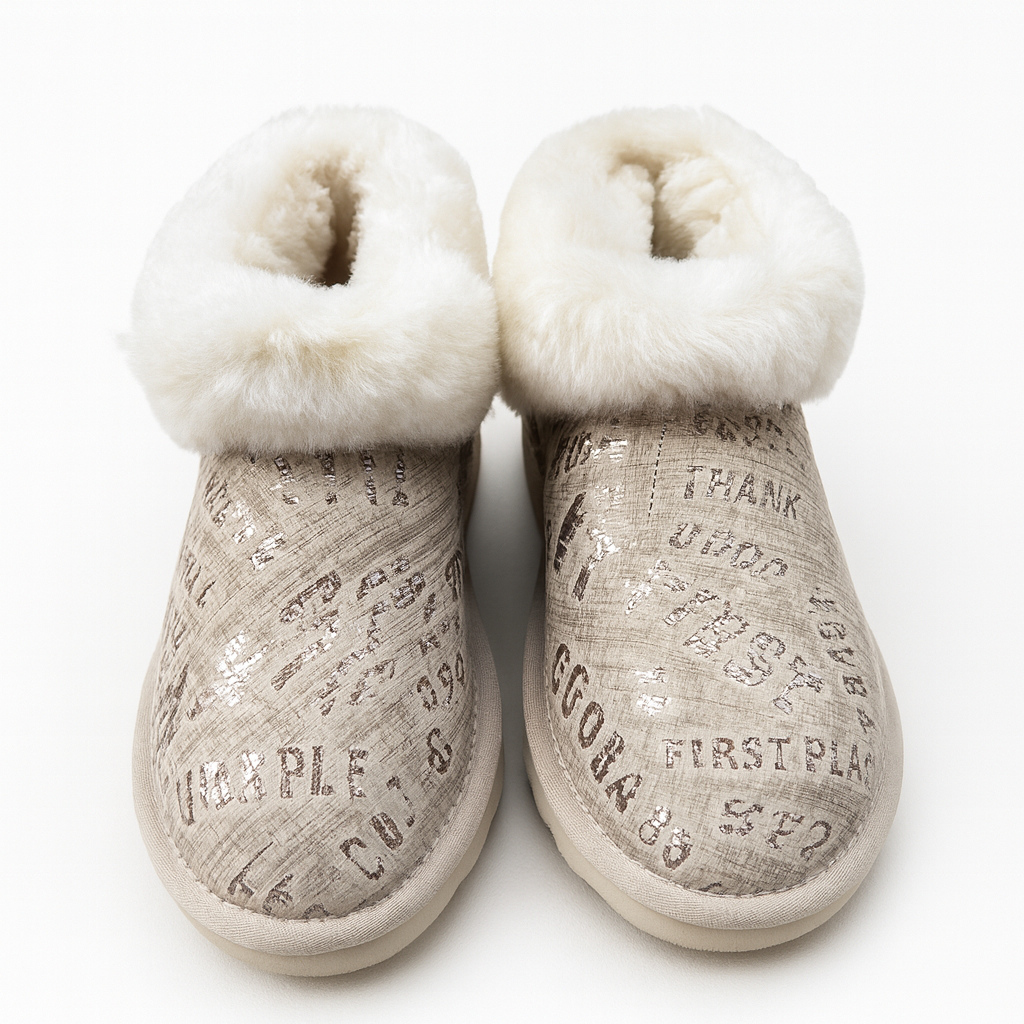Womens Australian Sheepskin Wool Fur Mini UGG Ankle Boots in Gold Sand - 7