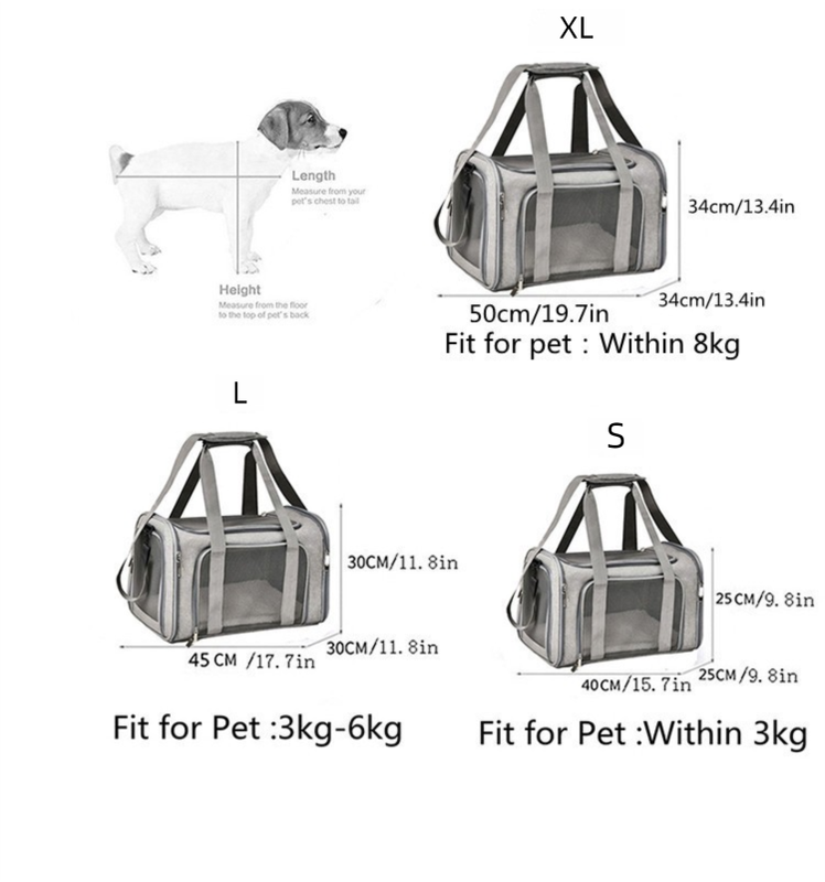 S Grey Portable Foldable Pet Carrier Bag - Large Capacity Travel Carrier for 2 Small Pets, Comfortable and Stylish Cat Backpack, Foldable & Easy to Carry