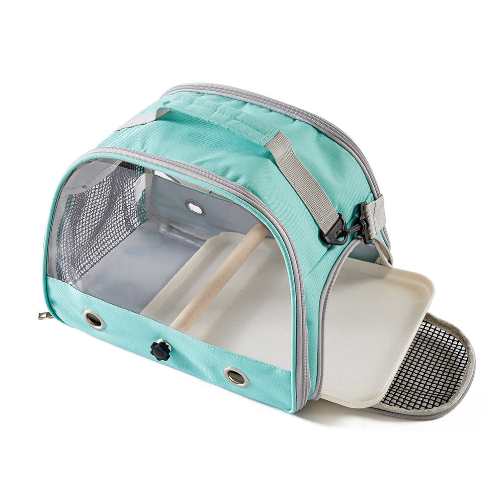 Green Portable Clear View Bird Carrier Travel Cage with Perch & Tray - Breathable Pet Bag for Parrots, Cockatiels & Small Animals