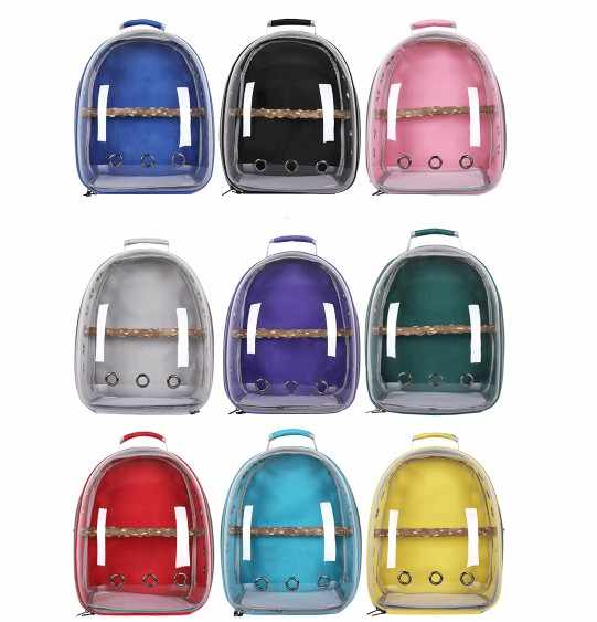 Pink Stylish Transparent PVC Pet Carrier Backpack - Large Capacity, Multi-Use for Birds & Cats(Including Wooden Stick)
