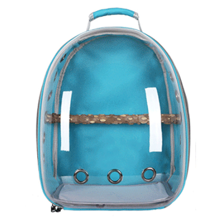 Teal Stylish Transparent PVC Pet Carrier Backpack - Large Capacity, Multi-Use for Birds & Cats(Including Wooden Stick)