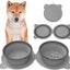 Grey Portable Collapsible Pet Bowl Set - Food-Grade Silicone Double Bowl for Dogs & Cats, Anti-Slip & Easy to Clean