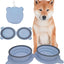 Dark Blue Portable Collapsible Pet Bowl Set - Food-Grade Silicone Double Bowl for Dogs & Cats, Anti-Slip & Easy to Clean