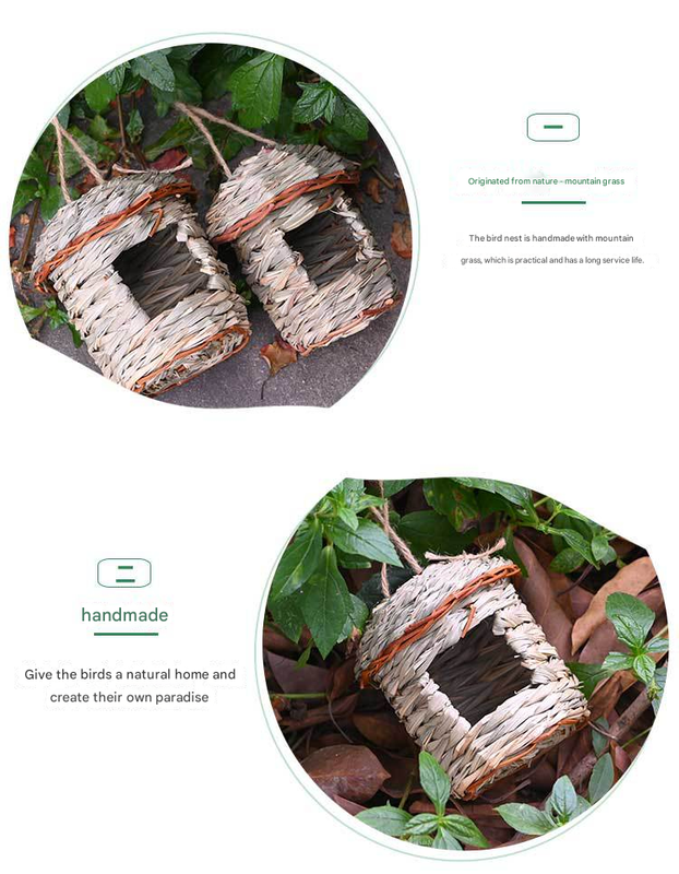 3-Piece Handcrafted Natural Grass Bird Nest - Eco-Friendly Pet Garden Decor(14*10cm)