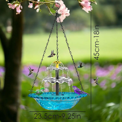 Grey Solar Hanging 3-Layer Cascade Bird Bath Fountain & Wildlife Feeder - 9.25"W Bird Bath Bowl with Solar Powered Pump for Outdoor Garden Backyard Patio Lawn
