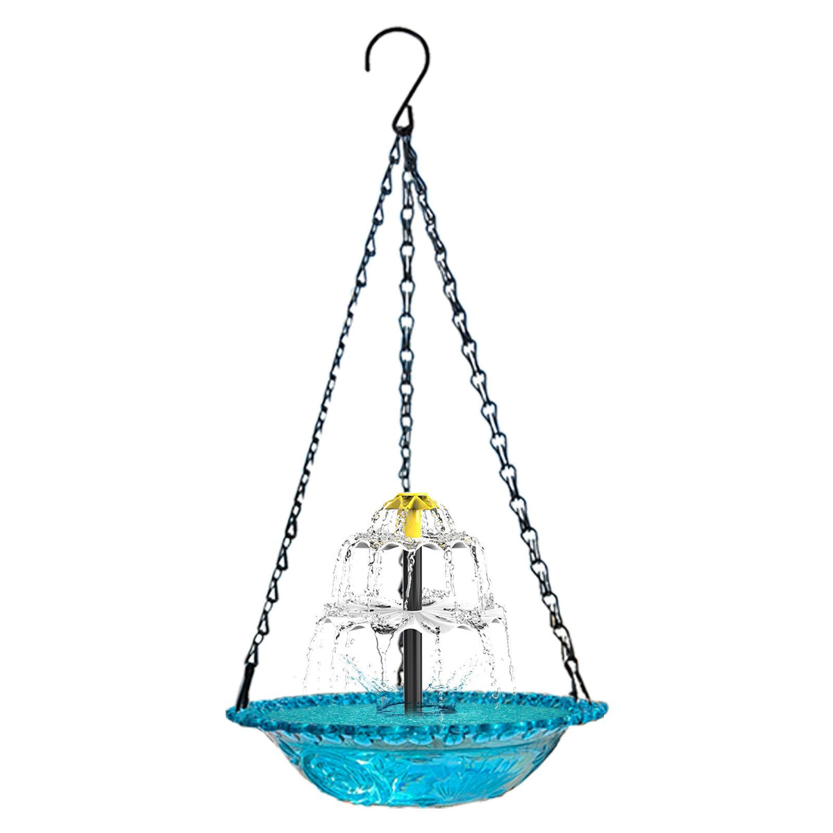 Grey Solar Hanging 3-Layer Cascade Bird Bath Fountain & Wildlife Feeder - 9.25"W Bird Bath Bowl with Solar Powered Pump for Outdoor Garden Backyard Patio Lawn