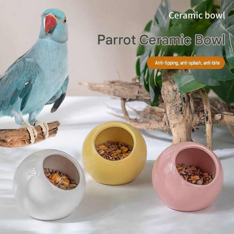 Anti-Splash Ceramic Parrot Feeder Bowl White（Pack of 1）- Gnaw-Resistant Bird Food Dish with Stable Base, 150ml Capacity, Smooth Glaze Finish for Small Birds