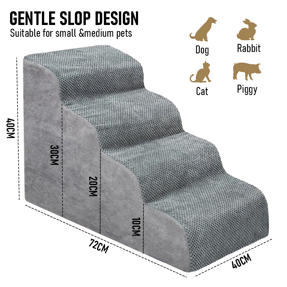 Non-Slip 4 Tiers Dog Ramp/Step/Stair Foam Dog Steps for High Beds or Couches