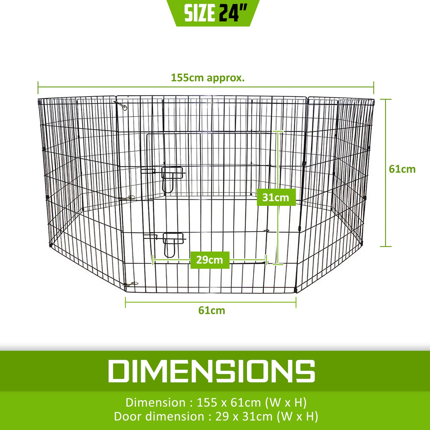 Dog Playpen 8 Panel 24in Foldable Cage + Cover