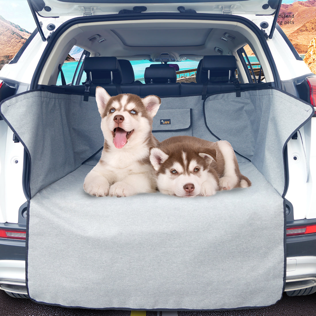 Ondoing Grey Dog Car Boot Cover SUV Liner Trunk Rear Cargo Hammock Waterproof Protector