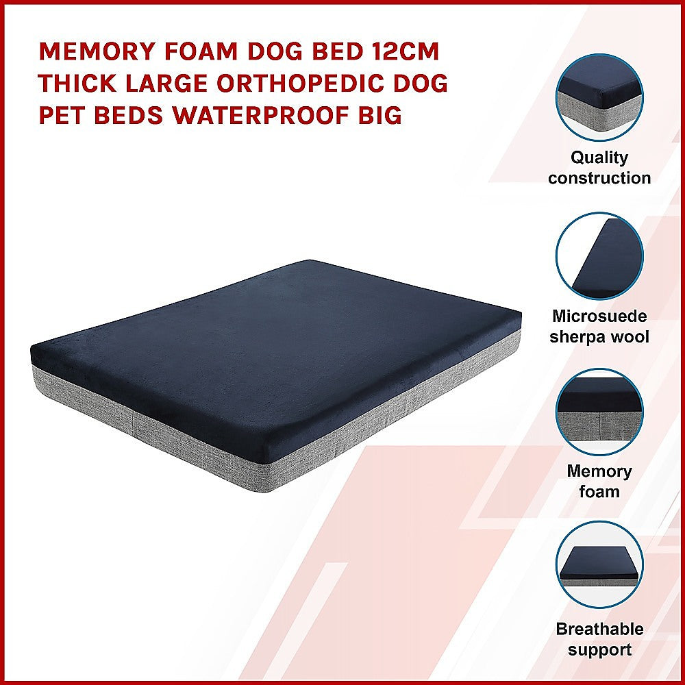 Dog Bed Memory Foam 12CM Thick Orthopedic Waterproof